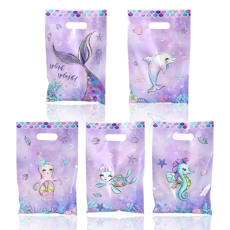 10/20/50pcs Mermaid Candy Bag Purple Mermaid Theme Gift Packaging Bag for Girls Birthday Baby shower Wedding Decoration Supplies