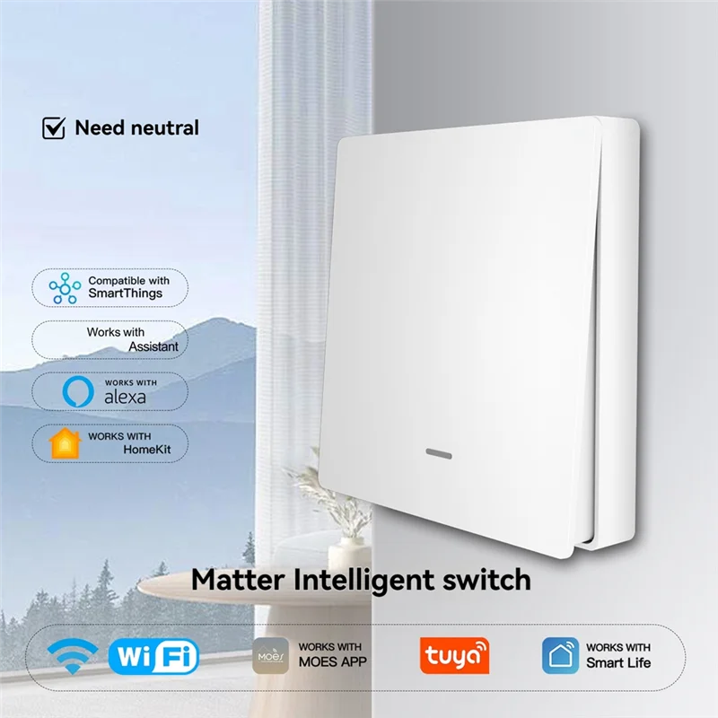 

Умный переключатель GO-Tuya Wi-Fi Mtter, версия ЕС, кнопка включения света, работает с Alexa/Google Home/dom/Smartthings