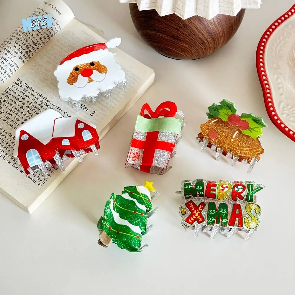 

Acrylic Santa Claus Shark Clip Snowhouse Sweet Christmas Tree Hair Claw Merry Christmas Glitter Cartoon Hair Grab Clip Women