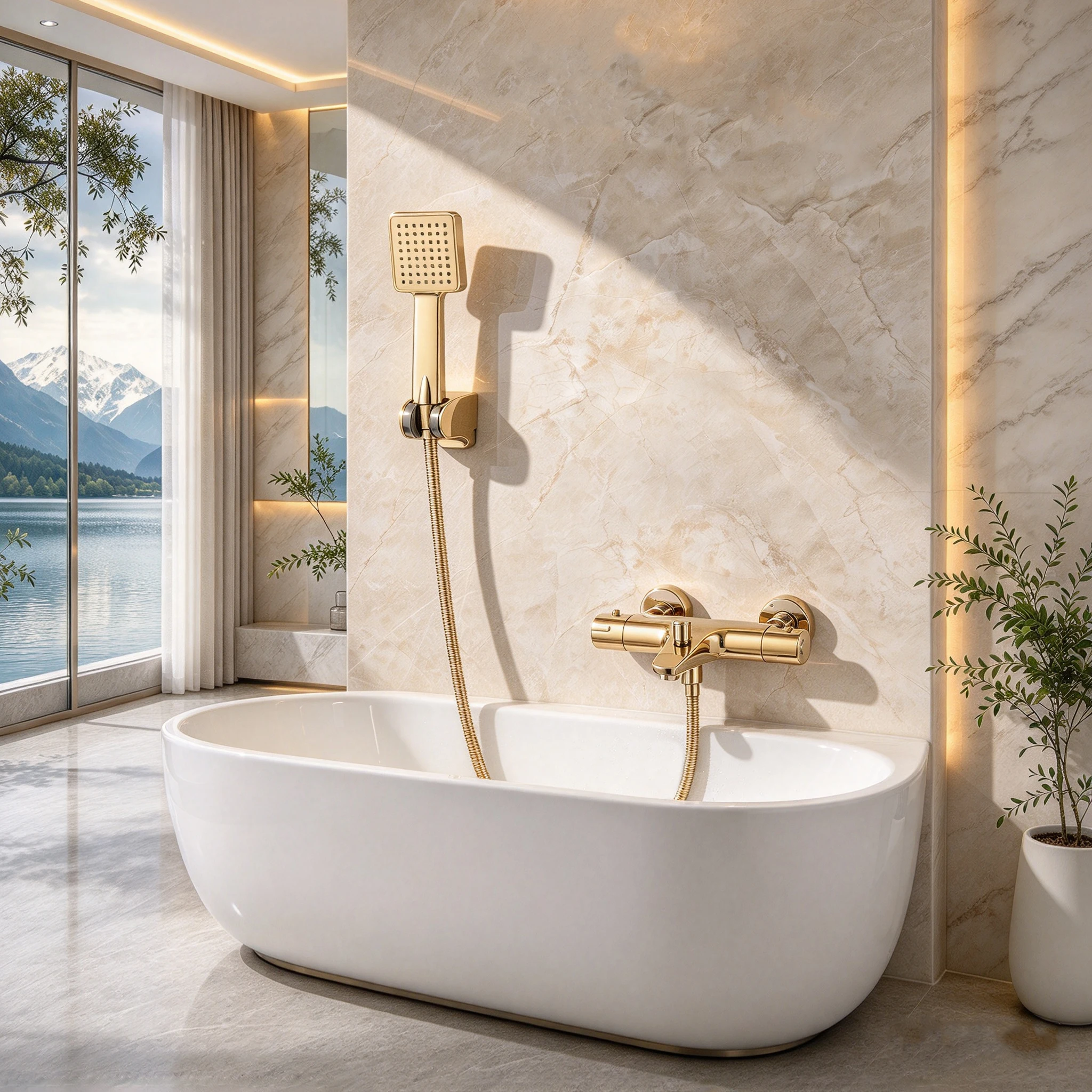 SINLAKU Golden Thermostatic Bathroom Faucet Shower Handle Shower Combo Set Wall Mounted Bathtub Cold And Hot Mixer Water Tap