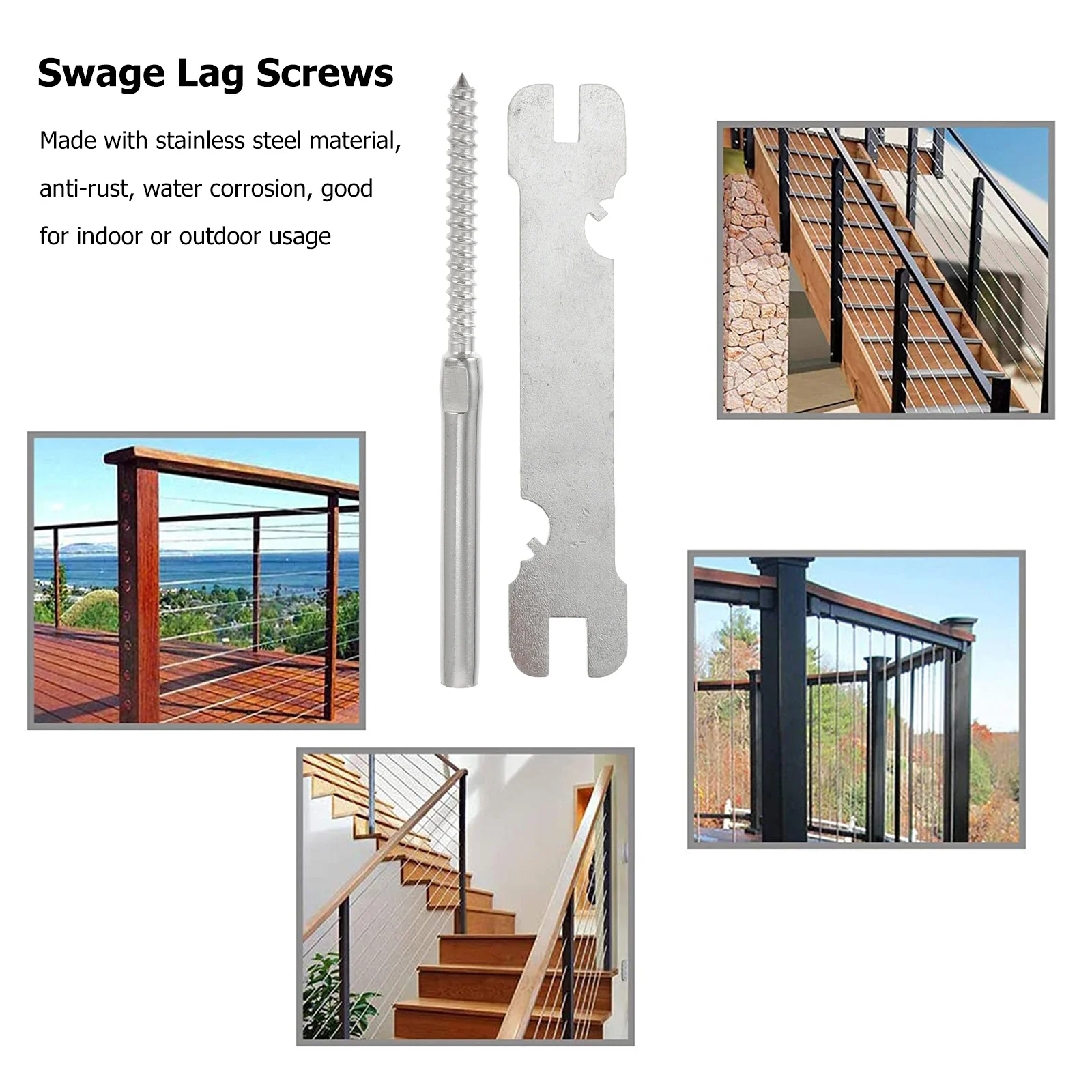 

8Pcs Steel Cable Lag Screws Sturdy Deck Railing Hardware for Outdoor Indoor Cable Railing System Kit Lag Screws 3/16