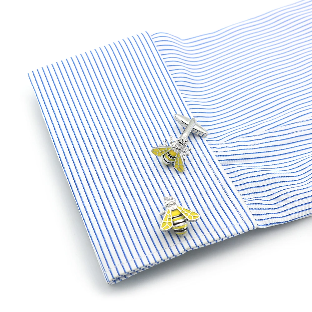 WJFH-ARTS New Animal Yellow Paint Insect Bee Metal Cufflinks Men\'s French Shirt Cufflink Gift Free Shipping