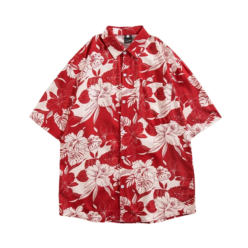 Summer Men's Hawaiian Seaside Vacation Short Sleeve Flower Shirt Retro Loose Handsome Beach Half Sleeve Floral Shirt Jacket