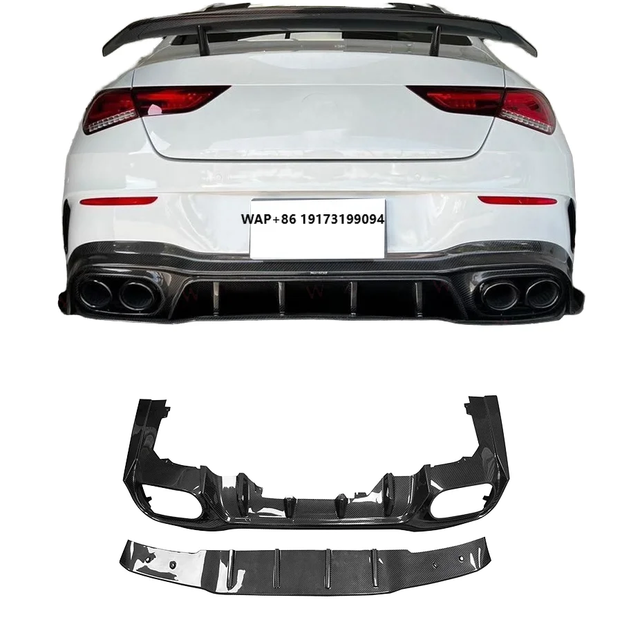 

P Style Dry Carbon Fiber Body Kit Rear Diffuser Lip for W118 C118 CLA Class AMG CLA35 CLA45S Exhaust Included