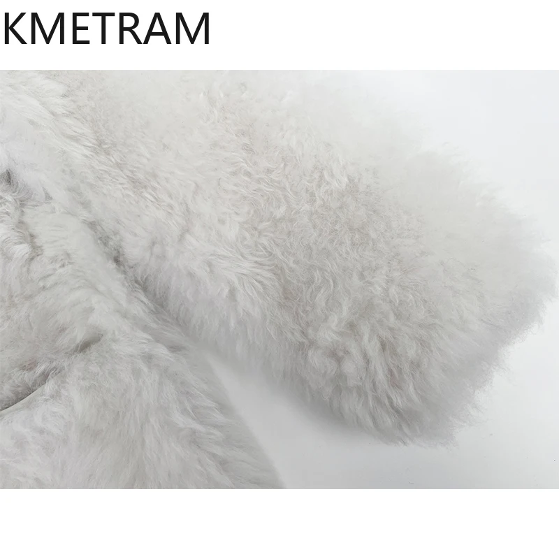 천연 투스카니 양털 양면 퍼 재킷 여성 고품질 V넥 화이트 리얼 퍼 코트 겨울 여성 의류 2025