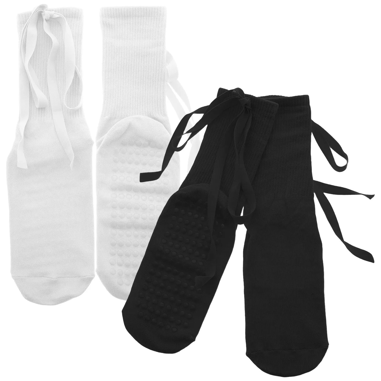 2Pairs Nonslip Yoga Socks Calf Length for Women Pilates Grip Socks Breathable Comfortable Strapped Fitness Workout Dance
