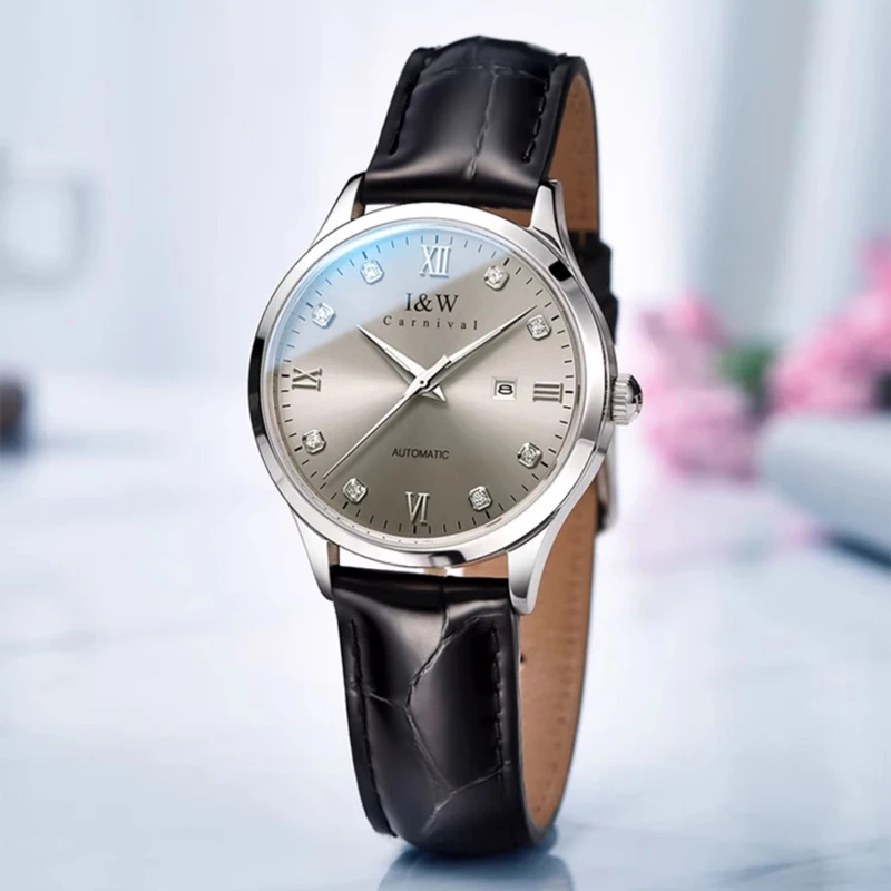 Carnival High End Series IW Top Luxury Brand Women Automatic Mechanical Watch Leather Strap Waterproof Women Wristwatch Casual