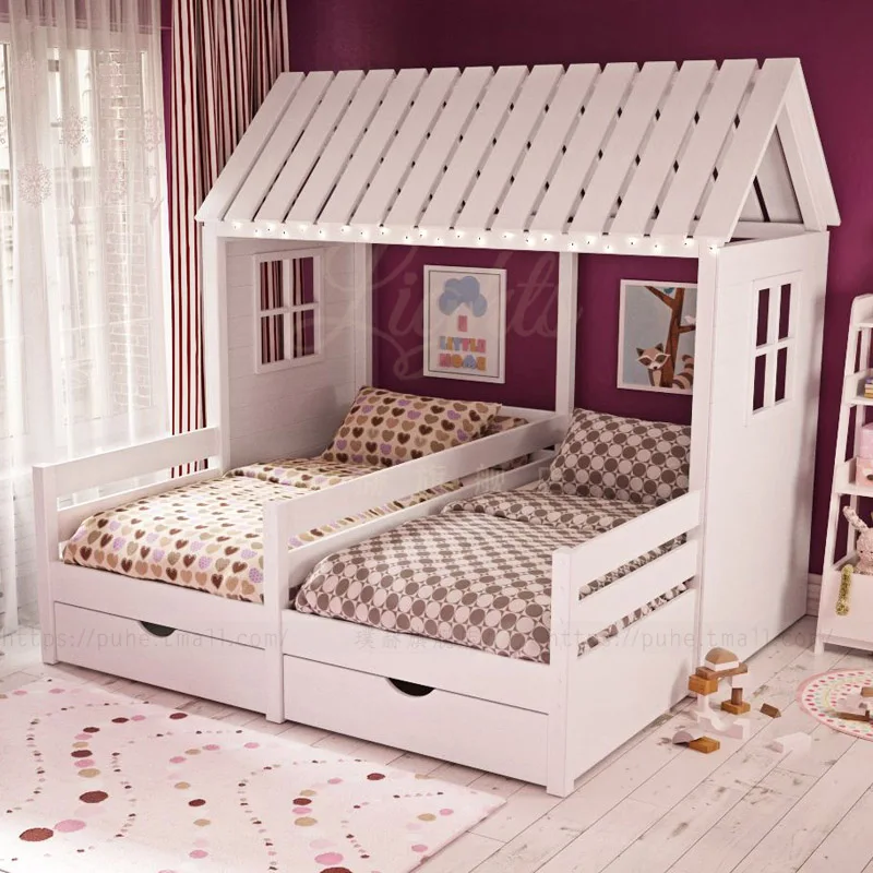 Solid wood simple kids tree house bed multifunctional house customization