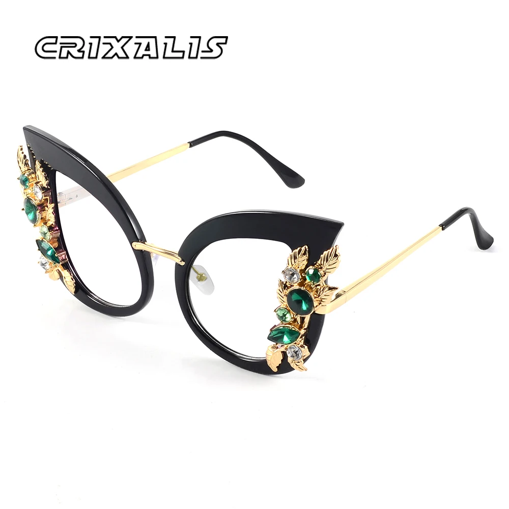 CRIXALIS Luxus-Diamant-Katzenaugen-Brille für Damen, Modische Übergroße Schmetterlings-Steampunk-Brille, Blaulichtfilter-Brille