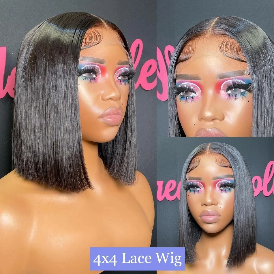 

Bone Straight Bob 13x4 4X4 Lace Frontal 100% Human Hair Wig Remy Natural Black Short Bob Transparent Lace Front Wigs For Women