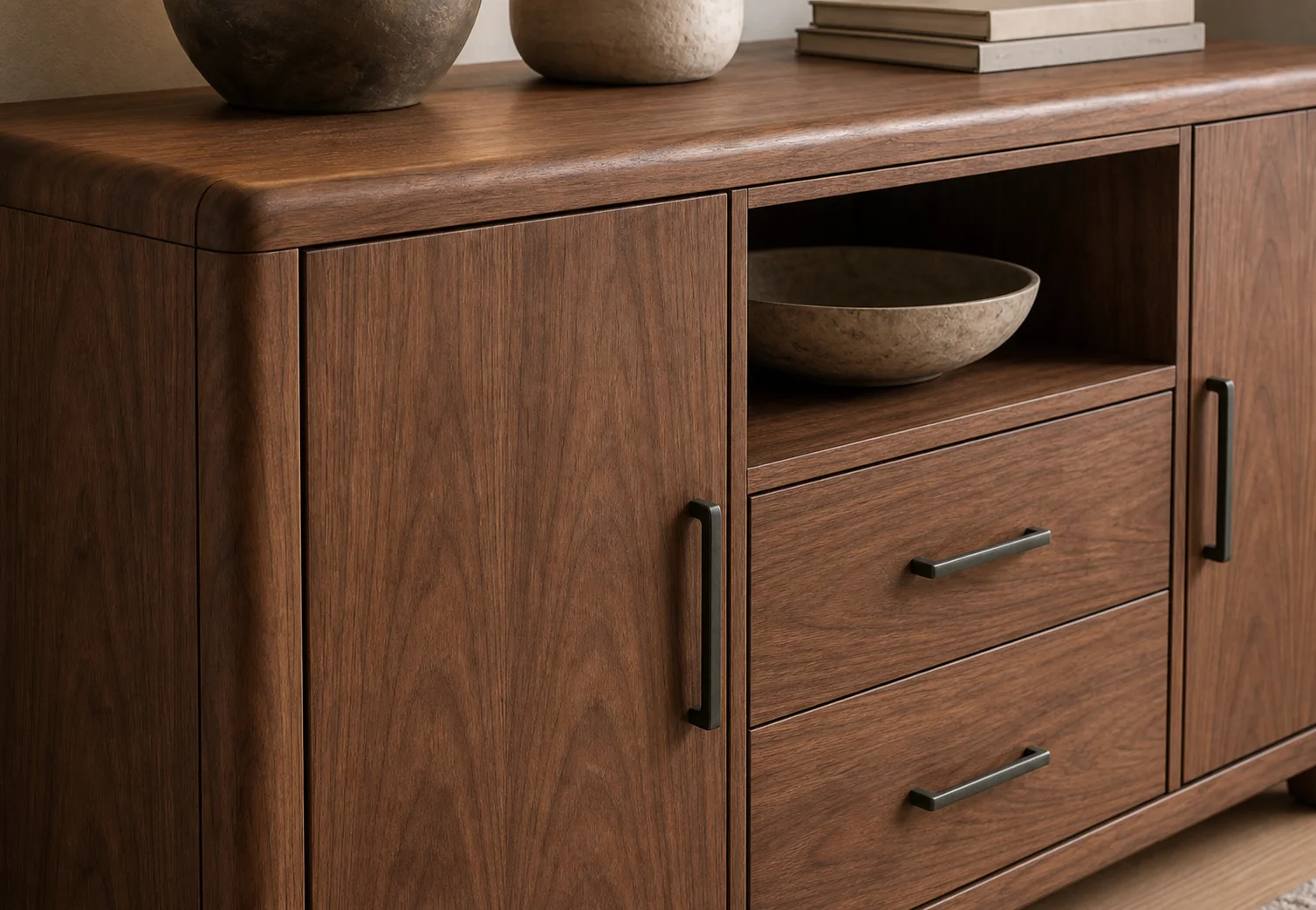 js-Modern Eco-Friendly Wooden Sideboard Cabinet 2 Drawers Doors | Custom Storage for Dining Living Rooms Bedroom | Mango Finish