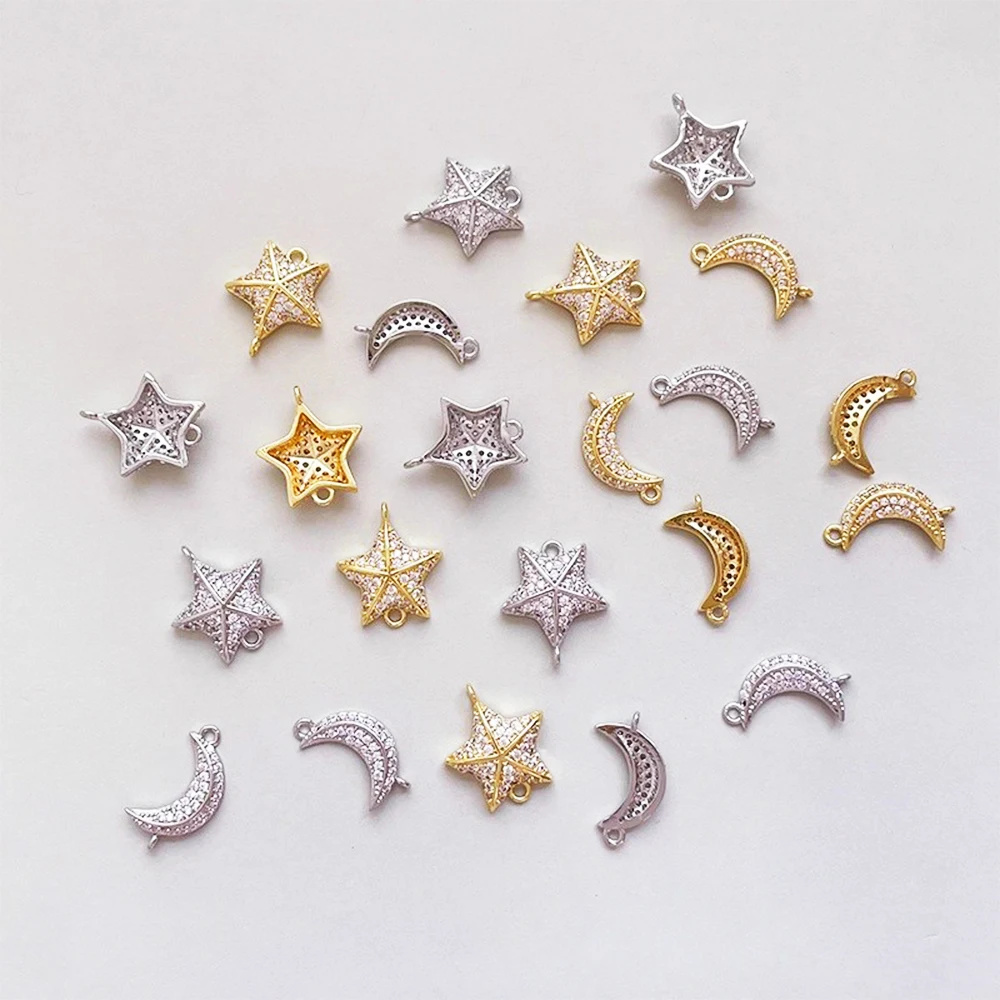 3 PCS Copper Plated with Genuine Gold Zircon Inlay Star Moon Pendant DIY Jewelry Making Necklace Bracelet Accessories Materials