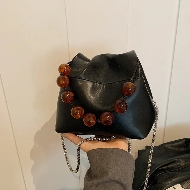 

PU Chains National Style Crossbody Bags Solid Beading String Women's Bags 2025 High Quality Summer New Women's Handbags