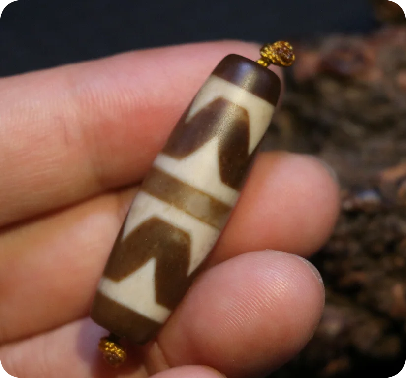 Energy Tibetan Top Old Agate Double Tiger Tooth dZi Bead Pendant Ward off Evils