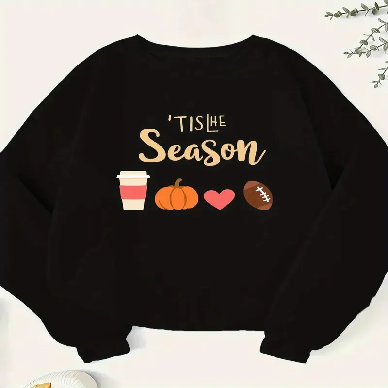 

Зима-Осень женский плюс размер женский повседневный свитшот Tis the Season с длинным рукавом и круглым вырезом из чистого хлопка с надписью Y2k