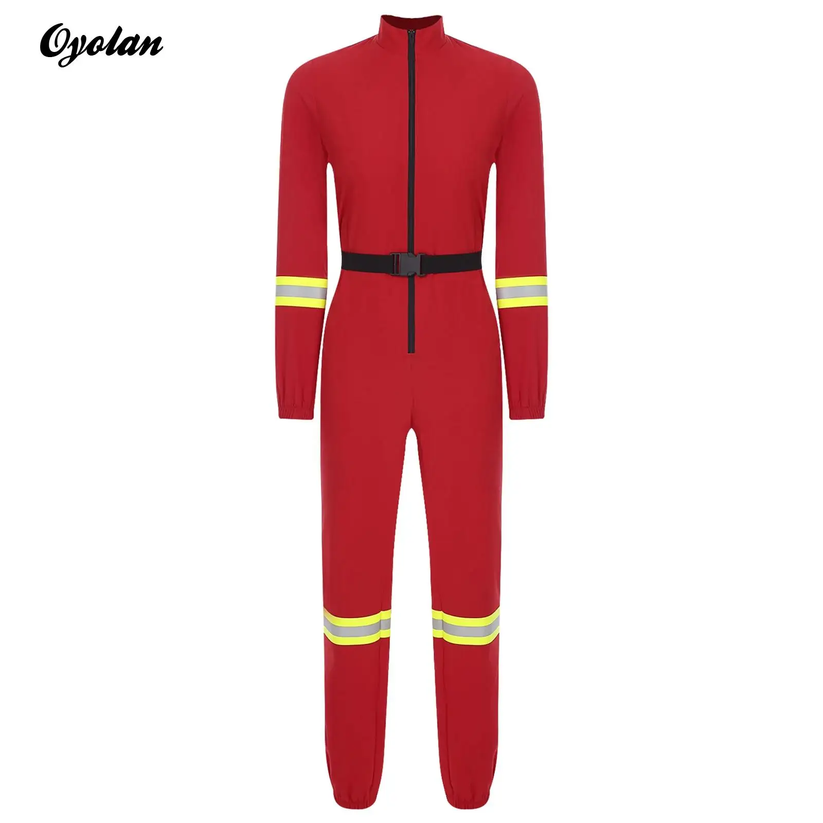 

Женский костюм пожарного для косплея, комбинезон, комбинезон на молнии спереди с длинными рукавами, комбинезон пожарного с поясом