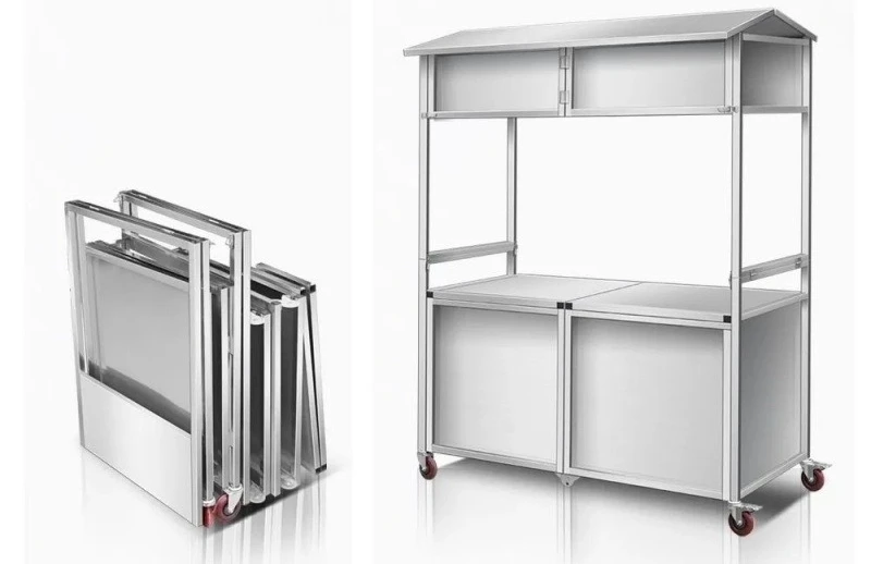 Customizable Commercial Stainless Steel Foldable Snack Cart Mobile Outdoor Stall Night Market Cart Multifunctional Dining Cart