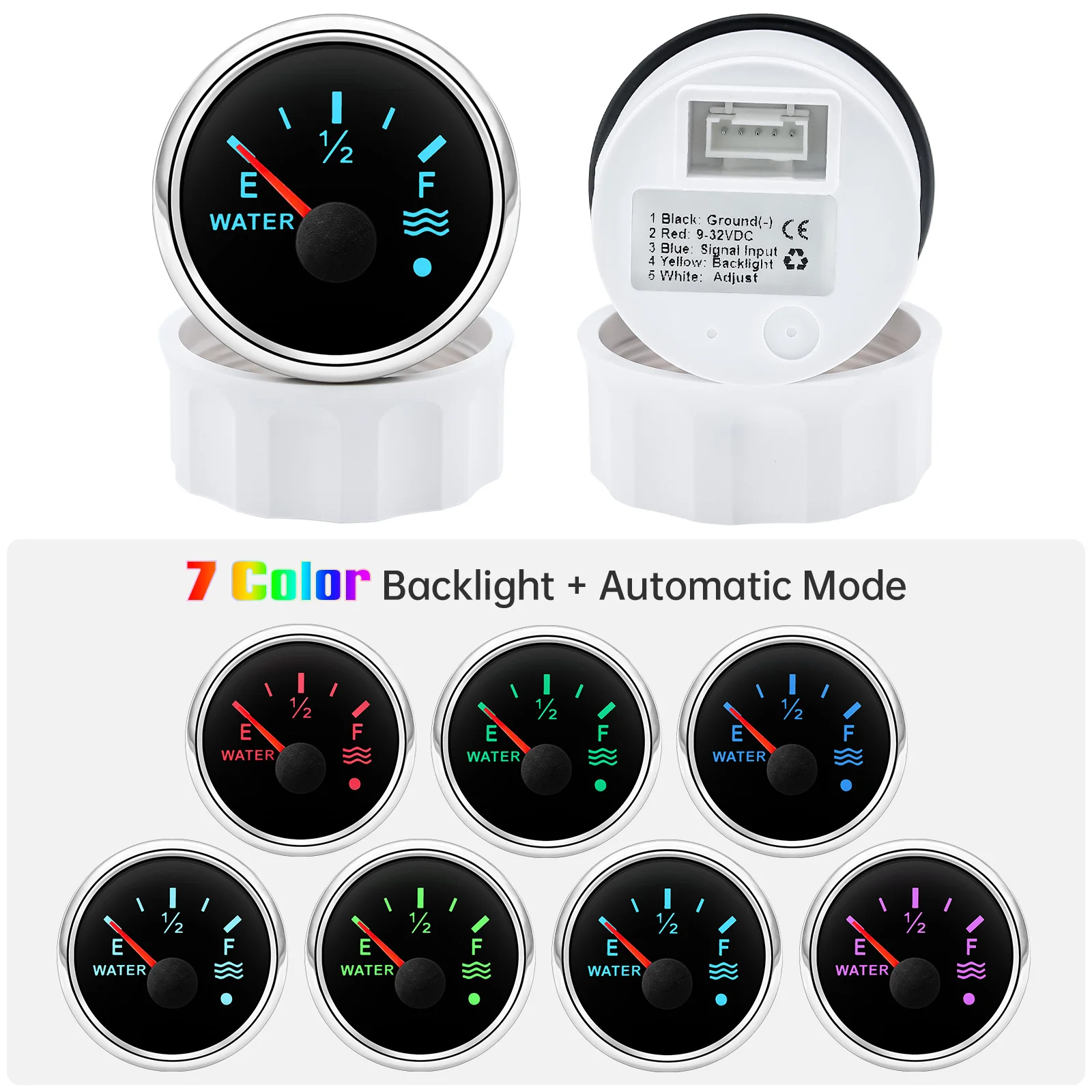7 색 백라이트 2 "52mm 수위 게이지 알람 0-190ohm,240-33ohm 가솔린 디젤 자동차 보트 용 물 탱크 미터 표시기