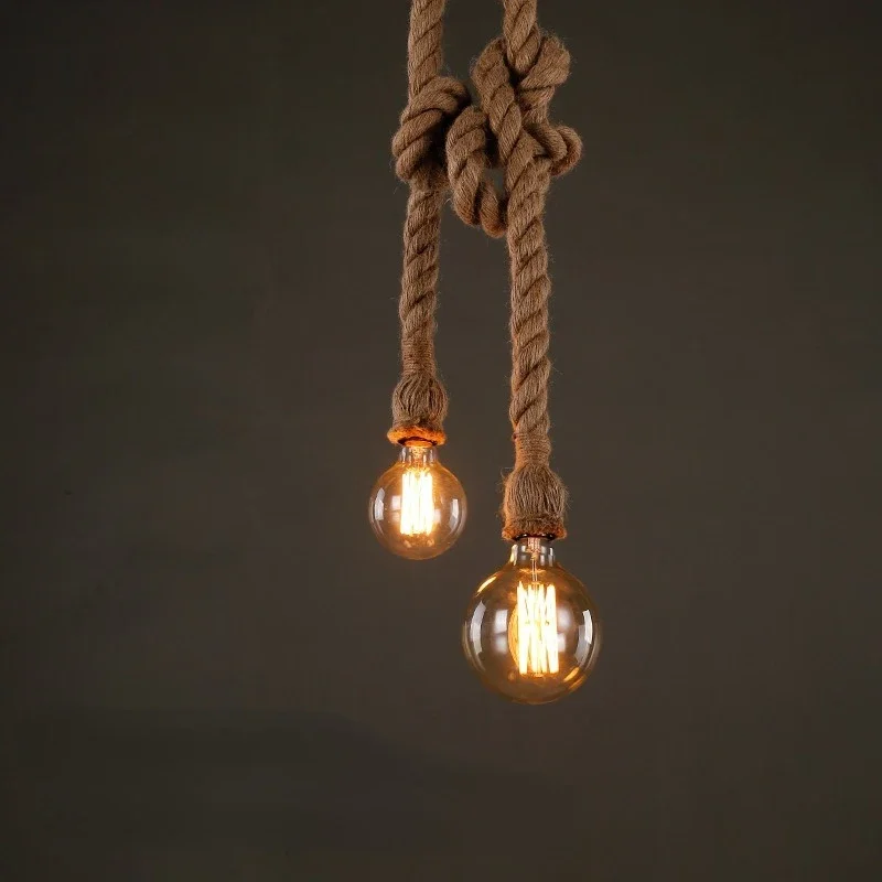 Creative Loft Home Decor Edison E27 Vintage Chandelier Lamp American Retro Hemp Rope Pendant Light Industrial Hanging Lamps