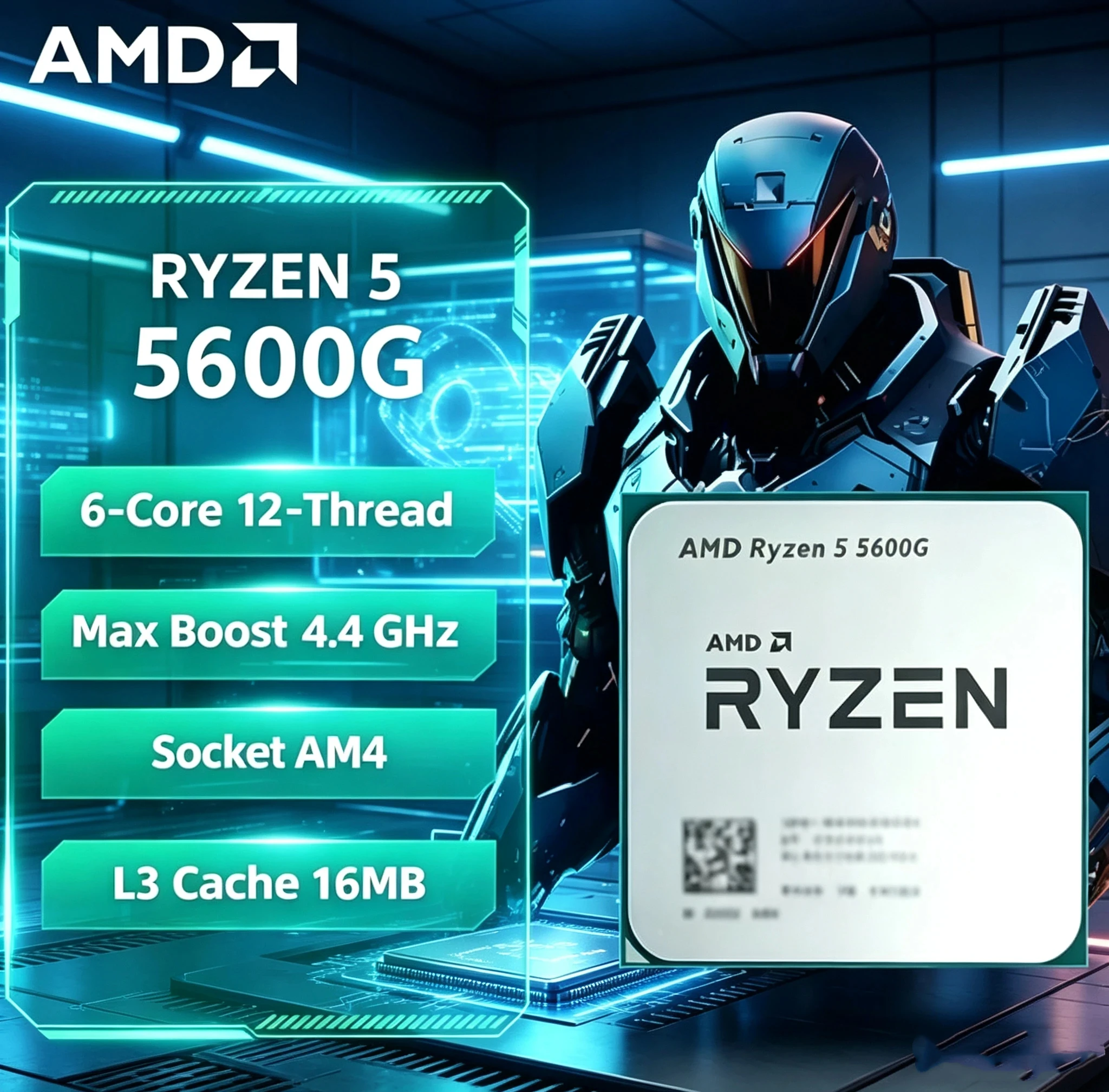 AMD Ryzen 5 5600G R5 5600G 3.9GHz Base 4.4GHz Boost 6-Core 12-Thread 65W AM4 Desktop CPU with Integrated Graphics No Cooler