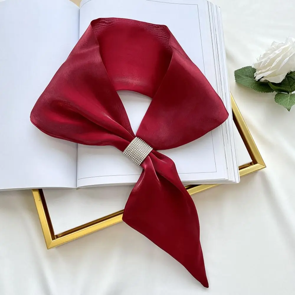 Fashion Satin Wraps Neck Diamond Soft Cross Scarves Simple Solid Color False Collar