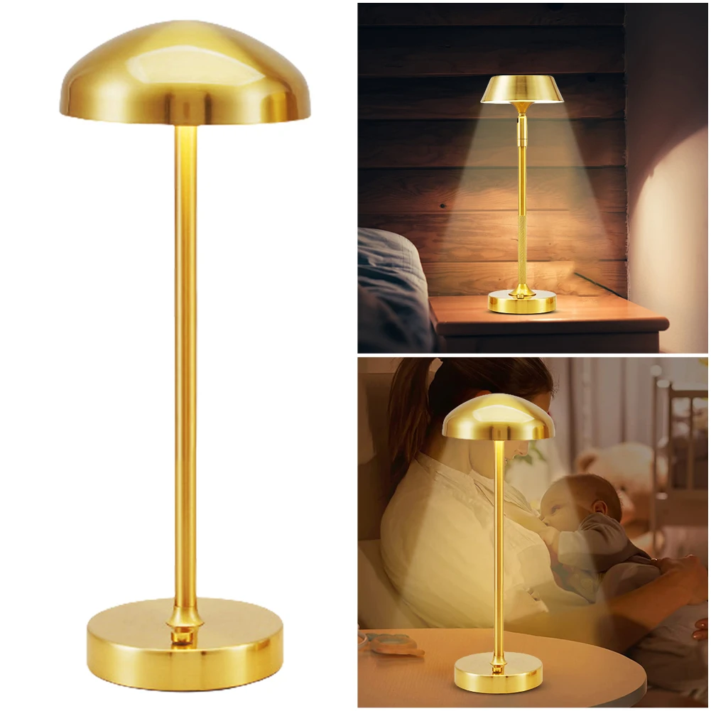 

LED Cordless Table Lamp Stepless Dimmable Wireless Gold Table Lamp Touch Table Light for Restaurant Bedroom Patio