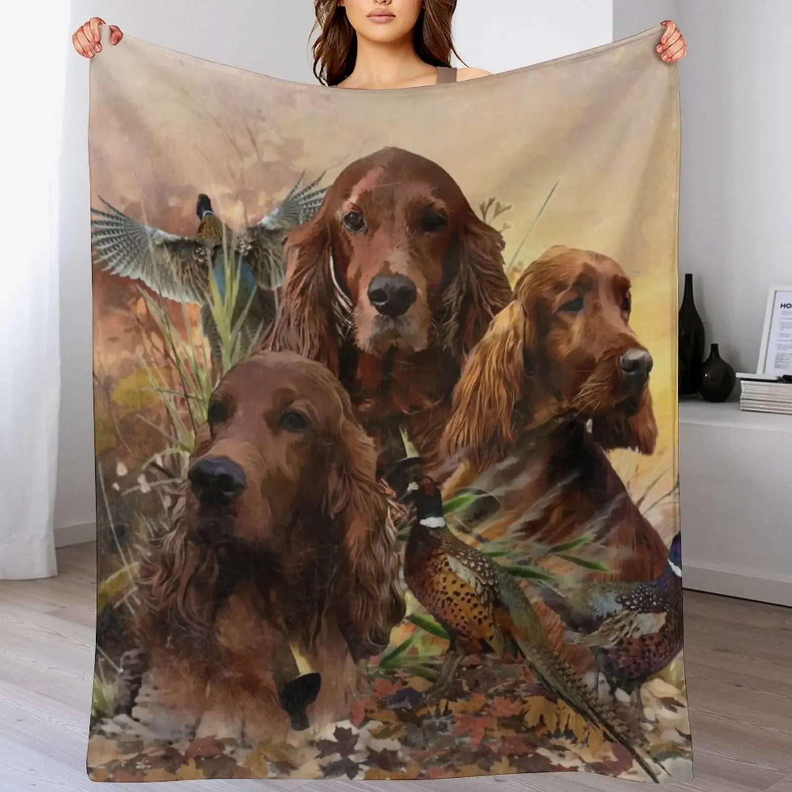 

Irish Setters with Pheasants - Passion Hunt Throw Blanket Multi Purpose Soft Warm Blanket for Home Travel