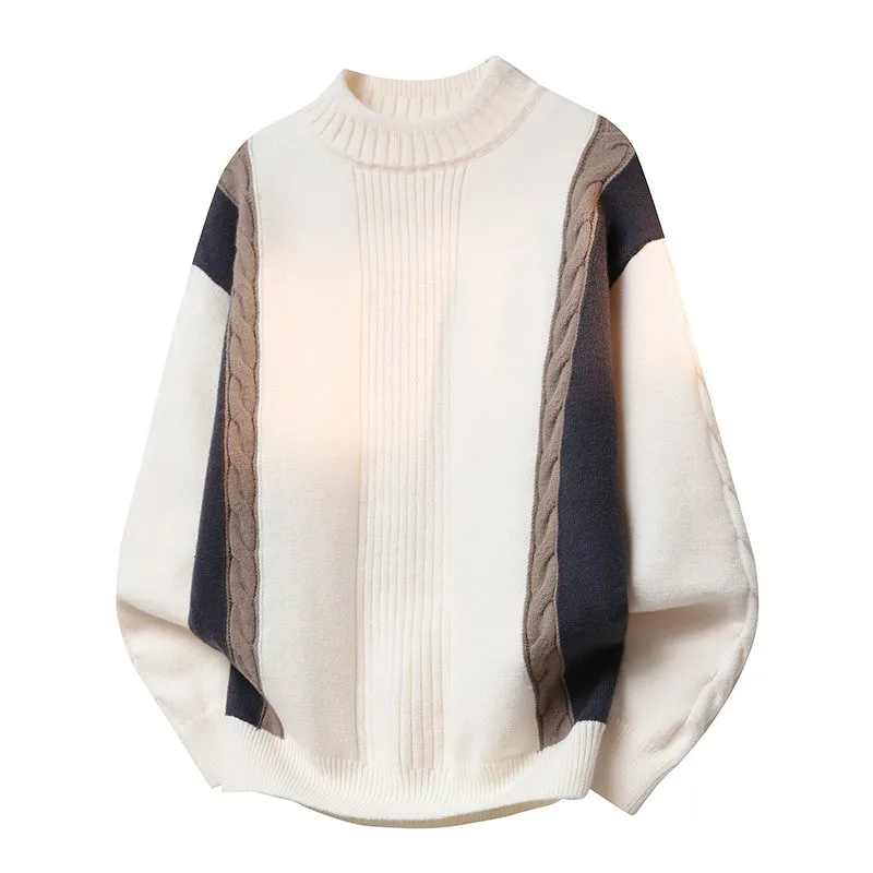 

Мужской вязаный свитер с круглым вырезом на осень-зиму, модный, с длинным рукавом, повседневный, в полоску, теплый, удобный, из полиэфирного волокна, молодежный