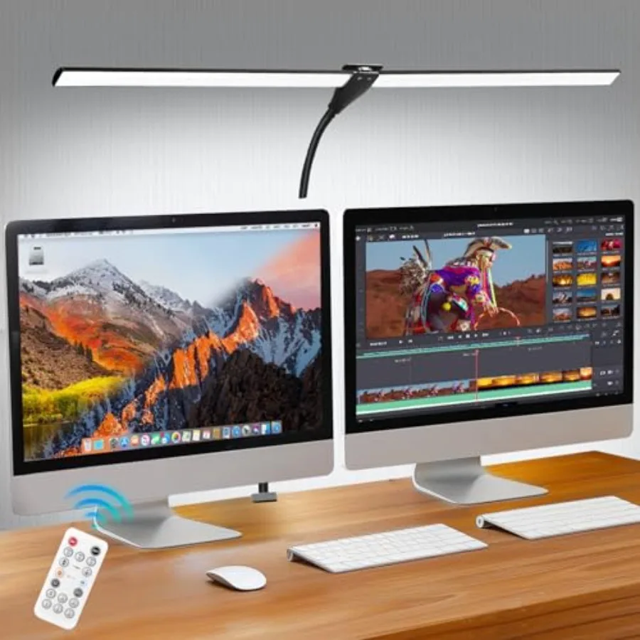 LED Desk Lamp for Home Office, 50 Brightness and Temperature Modes, Eye Protection, Dual Head Dimmable Table Light, 360° Adjust