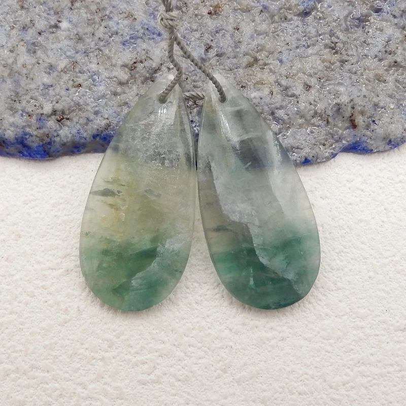 Natural Stone Rainbow Fluorite Water Drop Green Earrings Beads Fashion Jewelry Accessories  For Women 34x16x4mm 9g