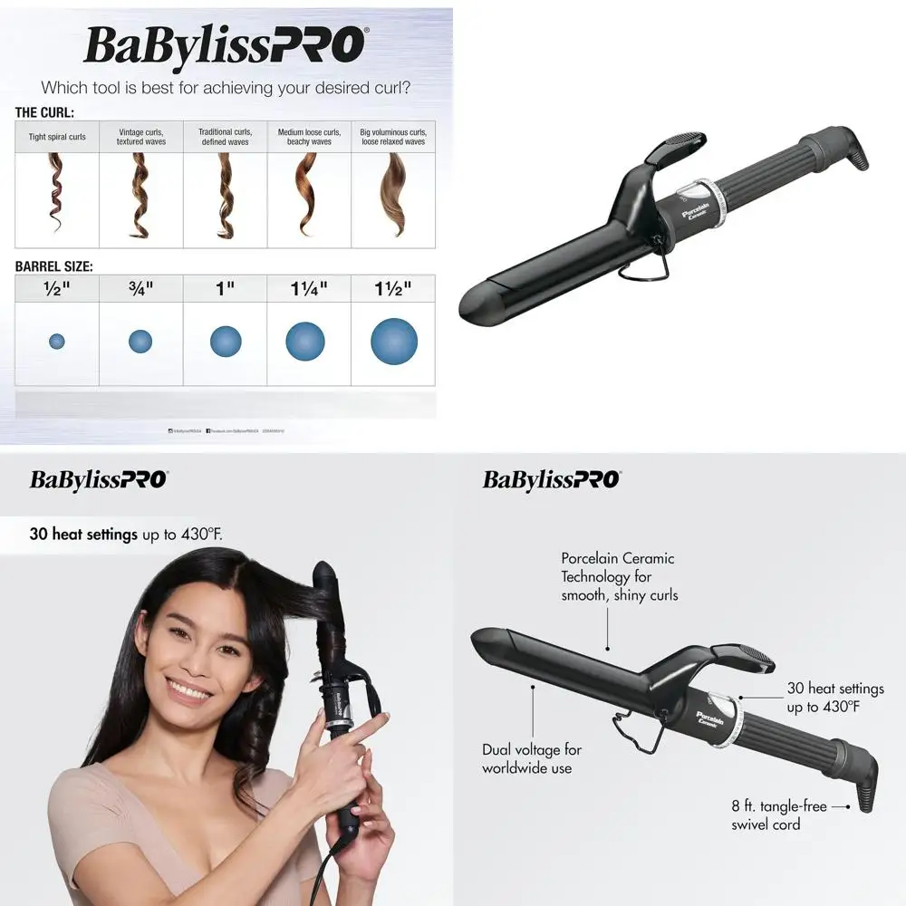 

Профессиональная керамическая плойка для завивки волос для различных типов волос, до 430 градусов ° F для создания стойких локонов