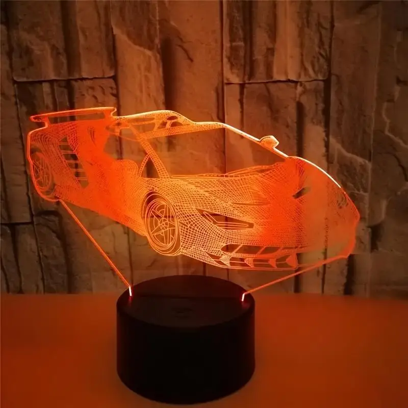 3D Race Car LED Night Light Car Model Table Lamps with Touchable Base 7 Colors Changeable Nightlight Bedroom Atmosphere Lamp