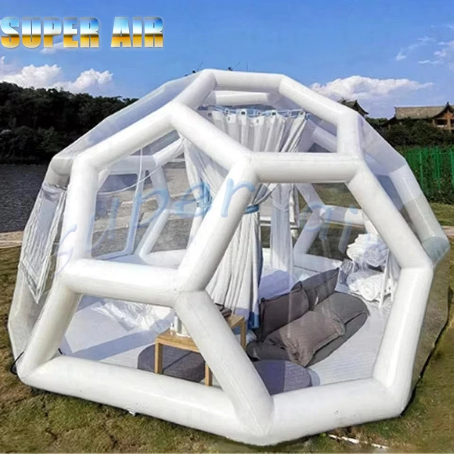 Tenda trasparente gonfiabile in PVC per esterni per campeggio all'aperto, tenda da campeggio gonfiabile a bolle con cupola per cielo per feste