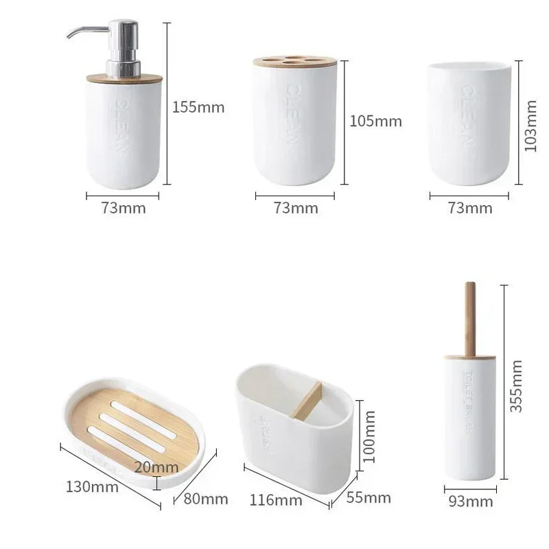 Bathroom Accessories Set Designer Soap Lotion Dispenser Toothbrush Holder Soap Dish Tumbler or wood Bottle Cup Black/White/gray