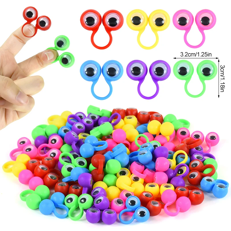 10pcs Finger Puppets Plastic Rings With Wiggle Eyes For Kids Toys Birthday Party Favors Toys Pinata Fillers Halloween Decoration