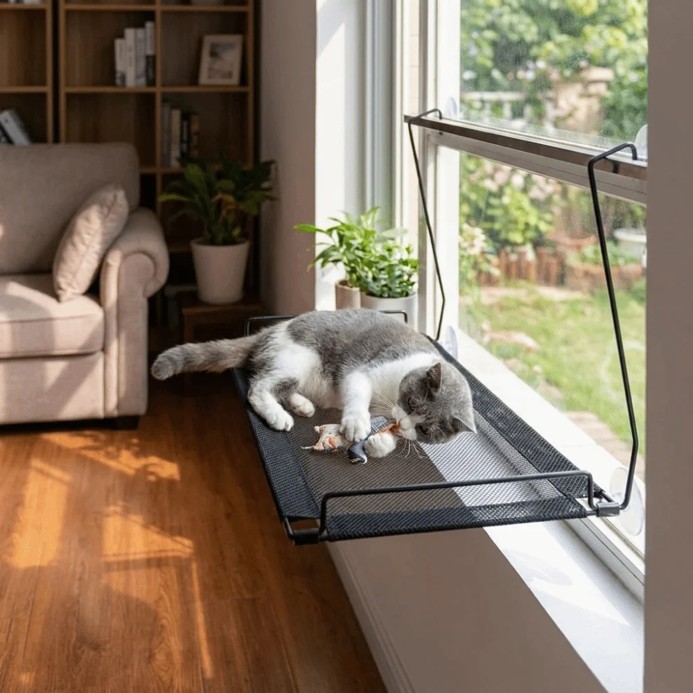 Pet Nest Breathable Mesh Cat Window Hammock Stable No-punching Pet Window Perch Folding Durable Cat Sunbathing Bed Balcony view 4
