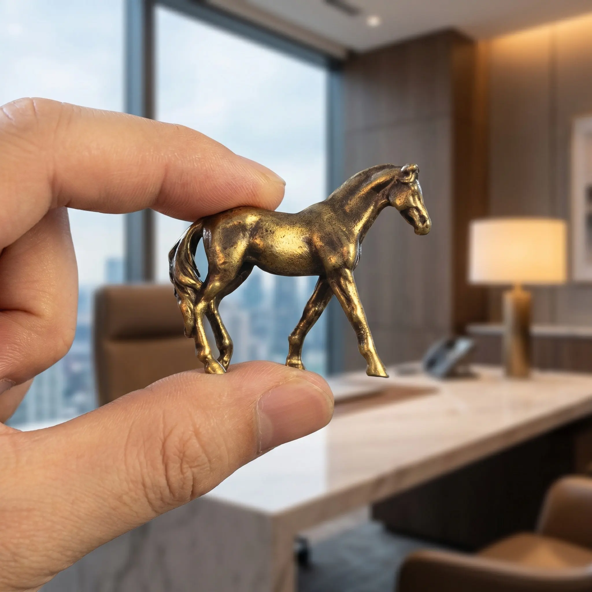 4Pcs Miniature Brass Horse Figurines Sturdy Copper Alloy Shine Retaining Design Symbol Desktop Tabletop Bonsai