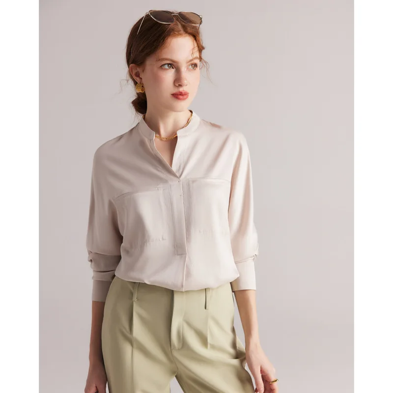 2026 Spring Summer New Long-sleeved Collar Commuting 100% Silk Shirt Shirt Women