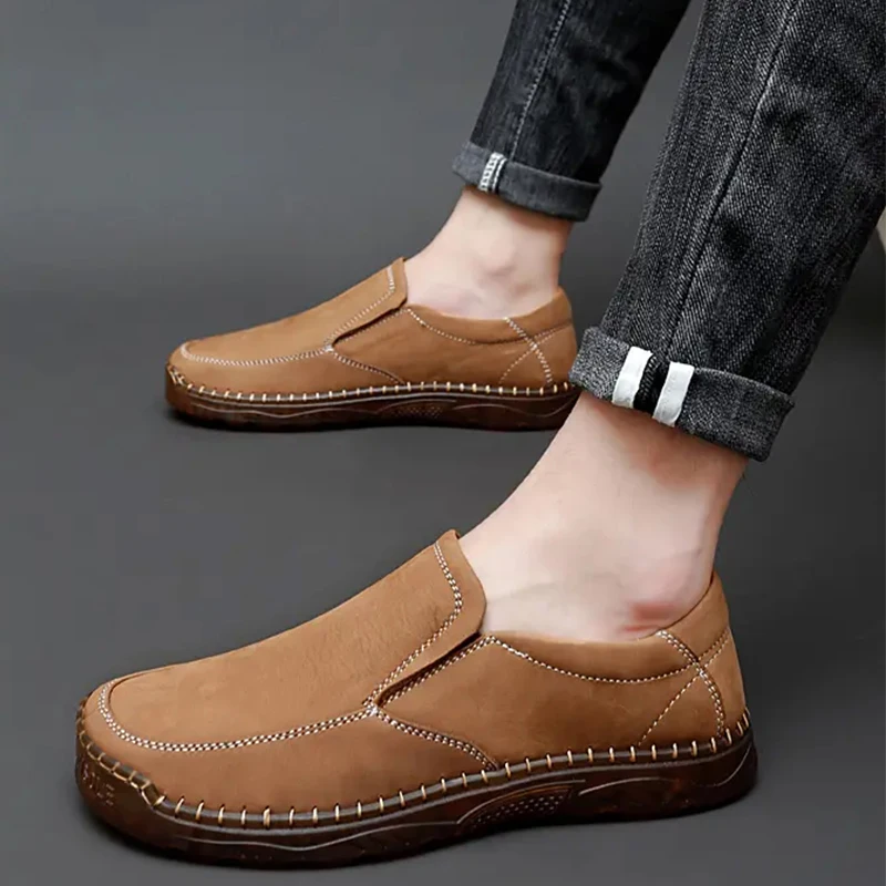 Big Size 47 Loafers Split Leather Slip On Casual Men Shoes Brand Lofer Man Mocasines Hombre Breathable Flats Summer Men Footwear