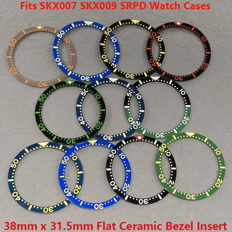 Mod SKX007 Flat Ceramic Bezel Insert Fits SKX007 SKX009 SRPD Case NH35 NH36 Movement Watch Replace 38mmx31.5mm Bezel Insert Ring