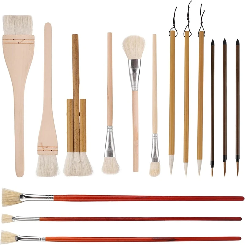 Ceramic Brushes Set,15Pcs Wooden Acrylic Paintbrushes Pottery Glaze Tool Supplies Art Accessorie For Watercolor Painting