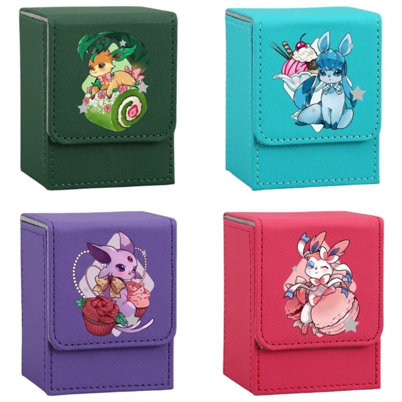 Anime Sylveon Card Case Eevee Leafeon Flareon Vaporeon Umbreon delicious food Diy Leather Action Toy Figures Game Collection Box