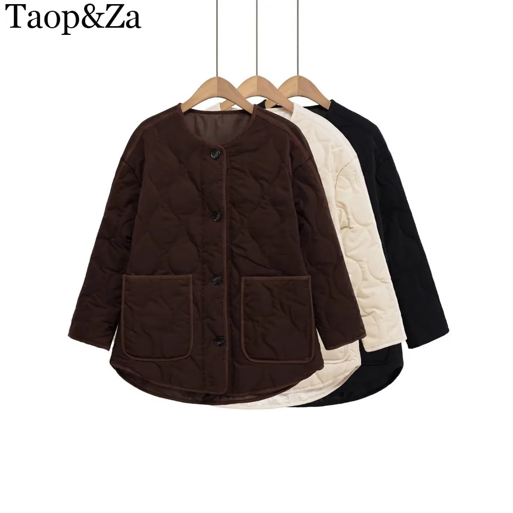 

Autumn and winter new women's slim and retro gourd patterned lightweight casual collarless diamond grid cotton jacket