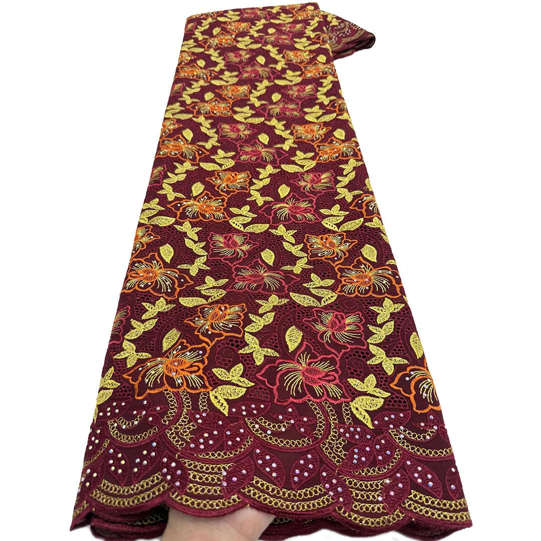 Swiss Voile Lace High Quality african fabric for women Cotton Embroidery with Rainstones for Women Dresses 2026