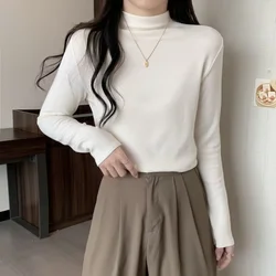 Double-Sided Velvet Long Sleeve Half-High Collar Women's Base Shirt Inner Wear Top Slimming Effect Autumn Winter New Style