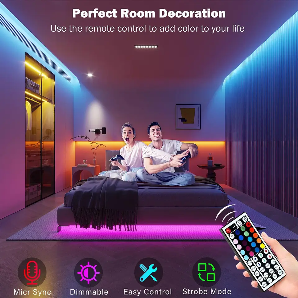 أضواء LED شريطية RGB مع جهاز تحكم عن بعد إضاءة غرفة LED تعمل عبر منفذ USB شريط مرن لزينة الغرف إضاءة خلفية للتلفزيون شريط ثنائي - 3