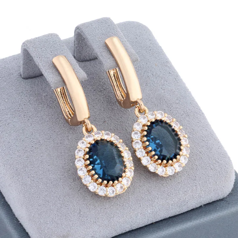 Trendy Gold Color Geometry Drop Earrings for Women Unusual Natural Zircon Accessories Daily Fashion Jewelry
