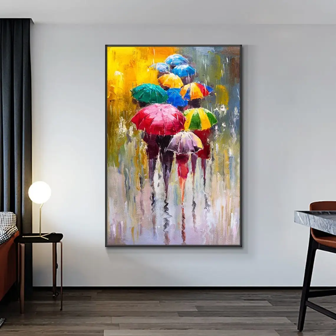 Hand Painted Oil Painting On Canvas Abstract People In The Rain Large Wall Art Coffee Shop Hotel Home Living Room Decoration Art