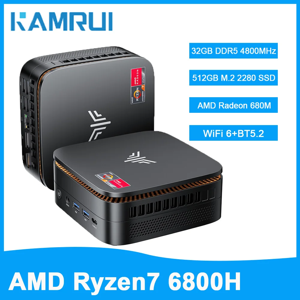 كمبيوتر صغير AMD Ryzen 7 6800H 32GB DDR5 4800MHz 512GB PCIe3.0 SSD حتى 4.7 جيجا هرتز Dual Channl Win11pro WiFi6 4k Radeo 680M Gaming
