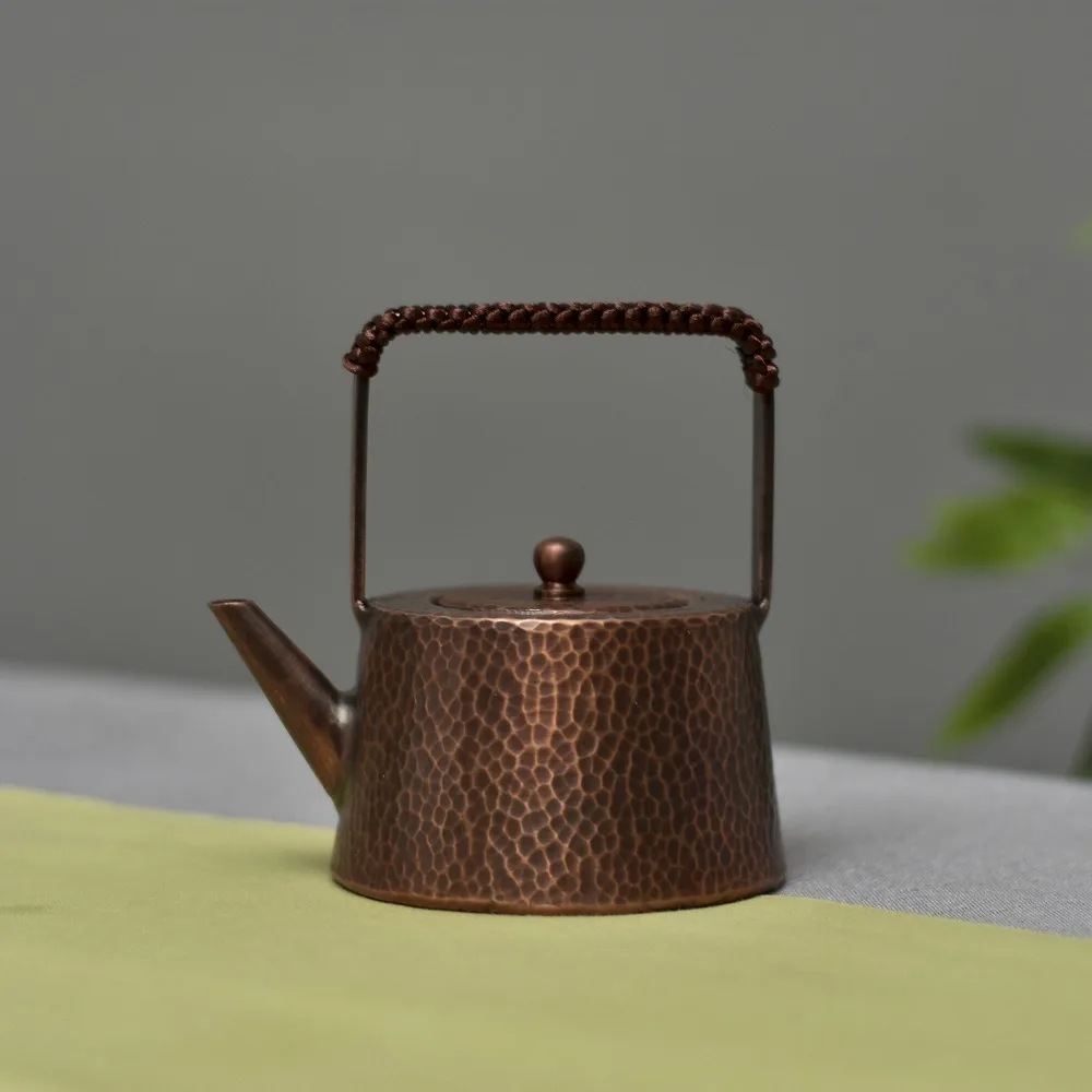 Hand Hammered Thick Pure Copper Teapot 400ml 800ml Heatproof Wooden Handle Uncoated Stovetop Kung Fu Tea Kettle